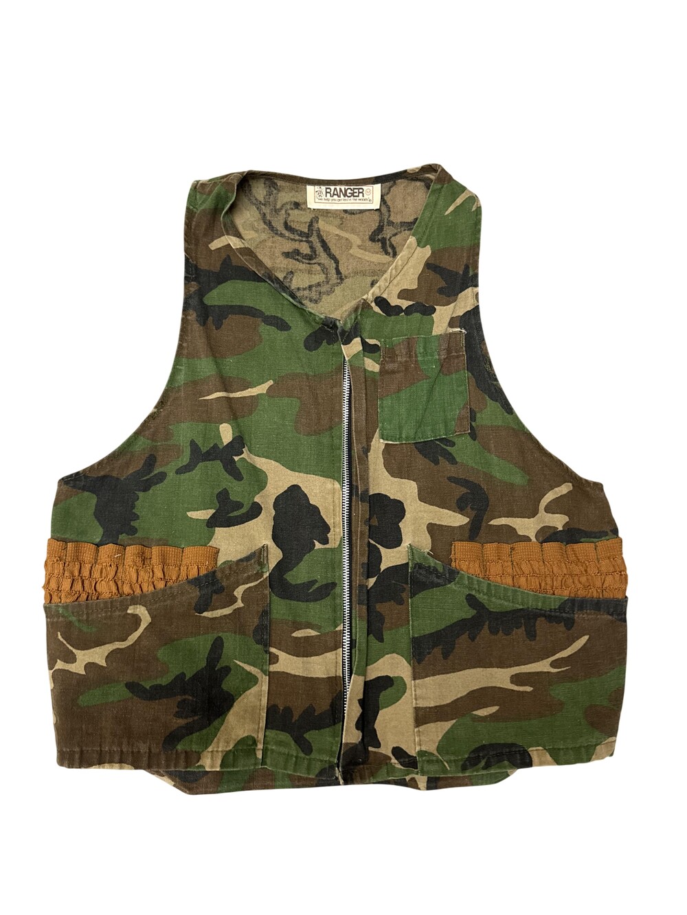 Vintage Ranger Vest Mens Medium Camo Canvas Hunting Zip Front Ammo Pockets 70s
